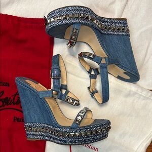 Christian Louboutin Denim Wedge Sandals